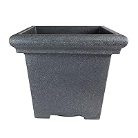 The HC Companies 24 Inch Terrazzo Large Square Planter - Rolled Rim Weather Resistant Decorative Plastic Plant Pot for Indoor Outdoor Use, Granite