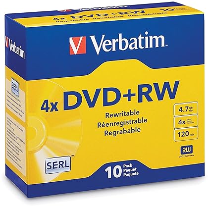 Verbatim DVD+RW 4.7GB 4X with Branded Surface - 10pk Jewel Case - 94839,Silver