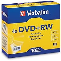 Verbatim DVD+RW Blank Discs 4.7GB 4X Recordable Discs - 10pk Slim Case 94839