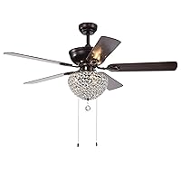 Warehouse of Tiffany Swarna Antique Bronze 3-light Metal/Crystal 5-blade 52-inch Ceiling Fan (Remote Optional & 2 Color Option Blades)