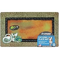 Drymate Cat Bowl Placemat, Pet Food Feeding Mat - Absorbent Fabric, Waterproof Backing, Slip-Resistant - Machine Washable/Durable (USA Made) (12” x 20”) (Fish Kitty)