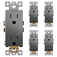 LIDER Matte Finish Decorator Receptacle, Child Safe Tamper-Resistant Wall Outlet, Residential Grade, Self-Grounding, 15A 125V, UL Listed, LR15-TR-W5P, Space Gray, 5 Pack