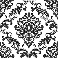NuWallpaper NU1646 Ariel Black and White Damask Peel & Stick Wallpaper, Multicolor