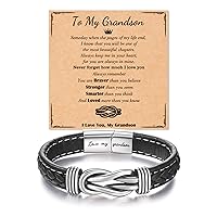 Bracelet for Son/Grandson/Nephew, Gifts for Teen Boys Inspirational Leather Knot Bracelet, Christmas Birthday Back to School Graduation Gifts