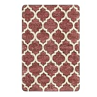 Lahome Moroccan Washable Area Rug - 3'x5' Red Small Entry Rug Accent Distressed Non-Slip Throw Rug Floor Carpet Rug for Door Mat Entryway Bedroom Living Laundry Room Kitchen Rug