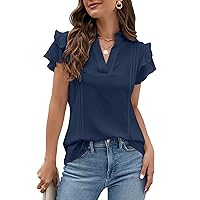 Blooming Jelly Womens Dressy Casual Tops Ruffle Short Sleeve V Neck Shirts Elegant Business Work Blouse