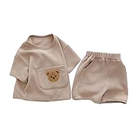 Clothes Set 2Pieces Short Sleeves & Pants Cartoon Bear Large Pocket Toddler T-Shirt Shorts Clothing Bodysuit