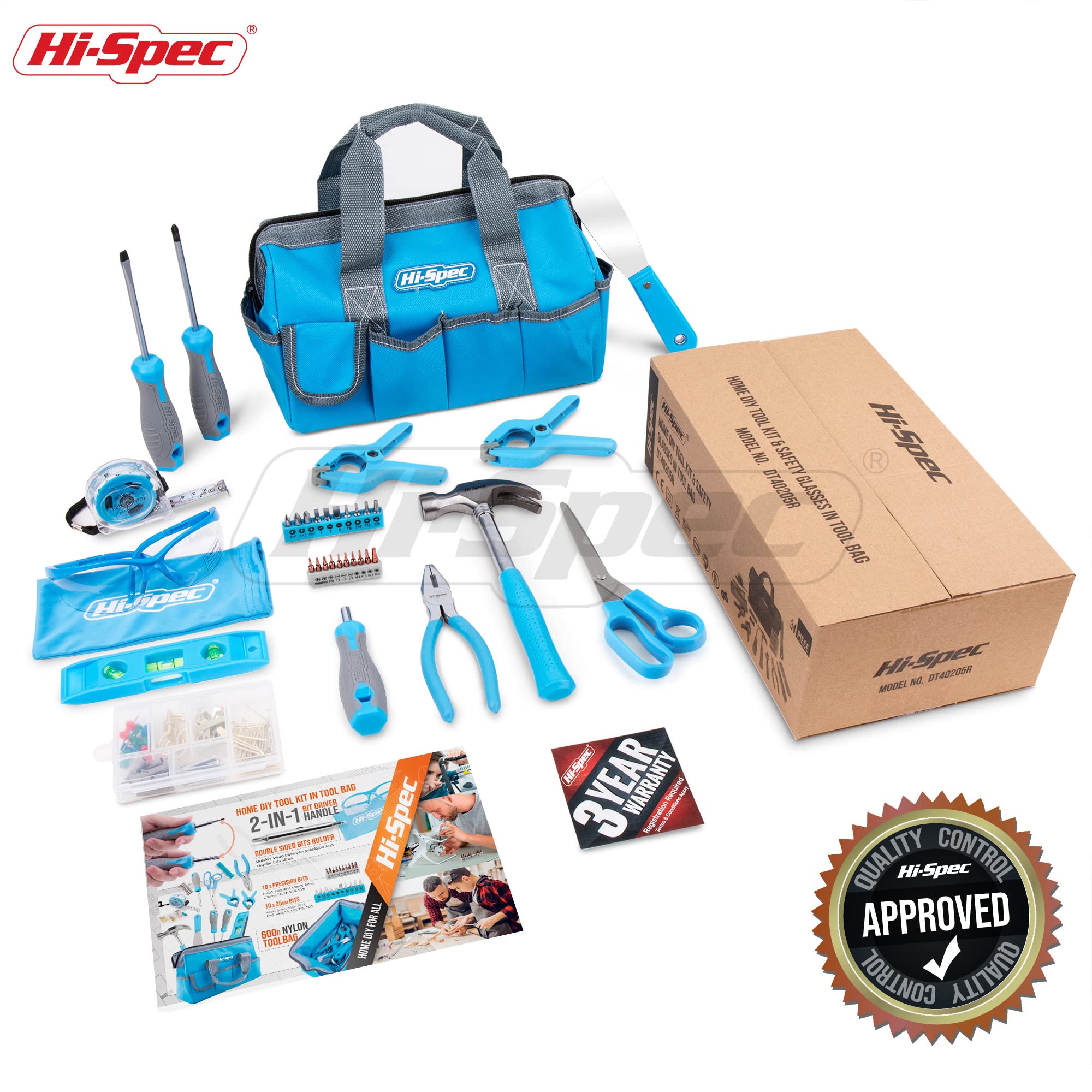 Hi-Spec 85pc Blue Small Home DIY Tool Kit Set Bundle With 12V Electric Battery Drill Driver Kit & Bit Set