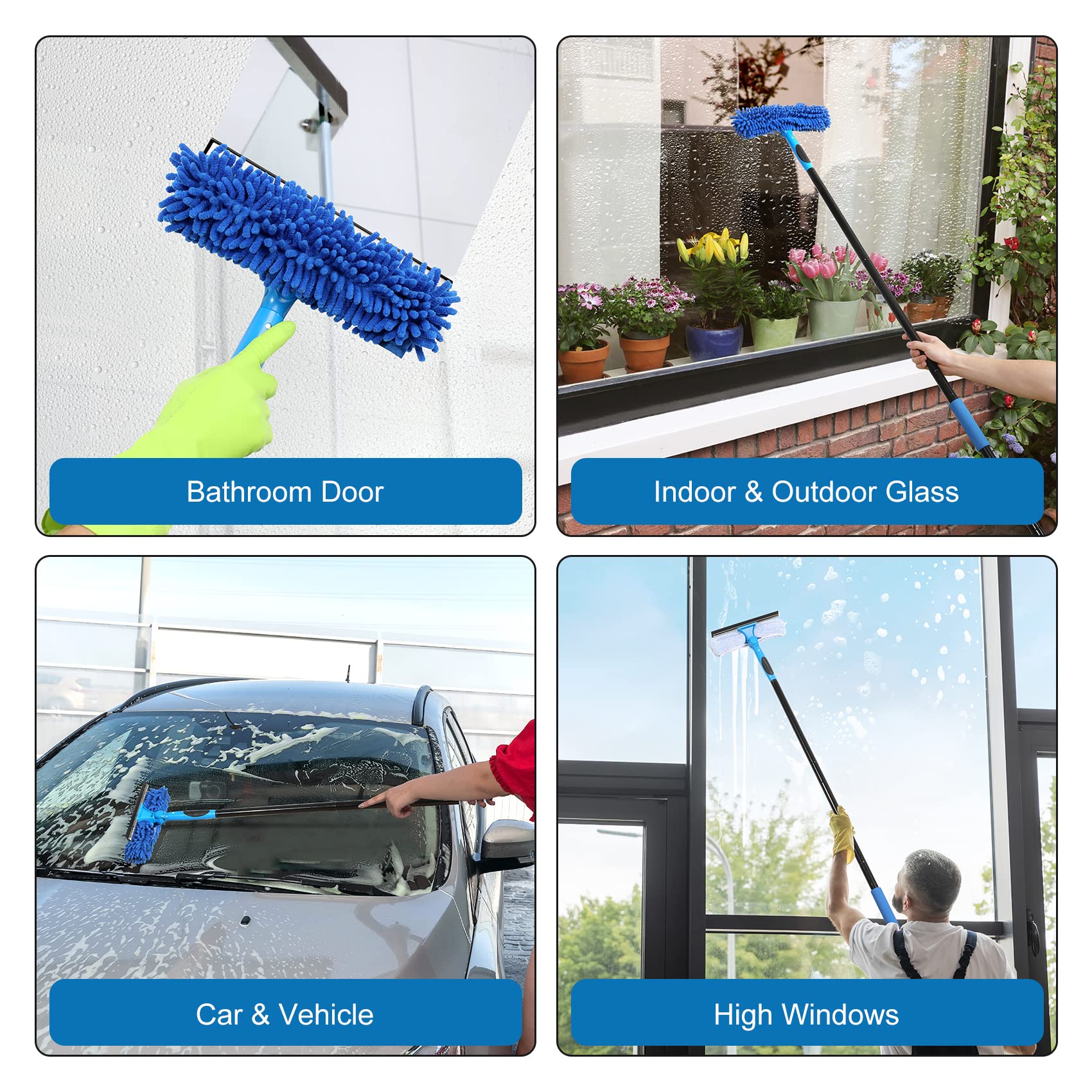 VITEVER Professional Window Squeegee Cleaner Tool with Extension Pole | 2-in-1 Window Squeegee with Scrubber Cleaning Kit