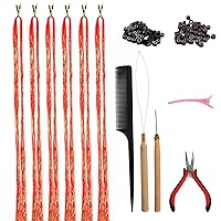 48 inch Hair Tensile Kit with Tools Sparkling Tinsel Hair Extensions Kit 1200 Strands Fairy Hair Tinsel Kit Shiny Glitter Hair Extensions Hair Tinsel Kit for Girls Fluorescent Orange