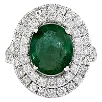 4.69 Carat Natural Green Emerald and Diamond (F-G Color, VS1-VS2 Clarity) 14K White Gold Luxury Cocktail Ring for Women Exclusively Handcrafted in USA