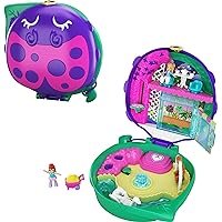 Polly Pocket Playset, Outdoor Toy with 2 Micro Dolls & Surprise Accessories, Pocket World Lil Ladybug Garden Compact