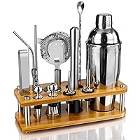 Mixology Bartender kit,16-Piece Silver Bartender Kit with Stand, 25oz Bar Set Cocktail Shaker Set, Professional Stainless Steel Bartending Kit for Home, Bar, Party