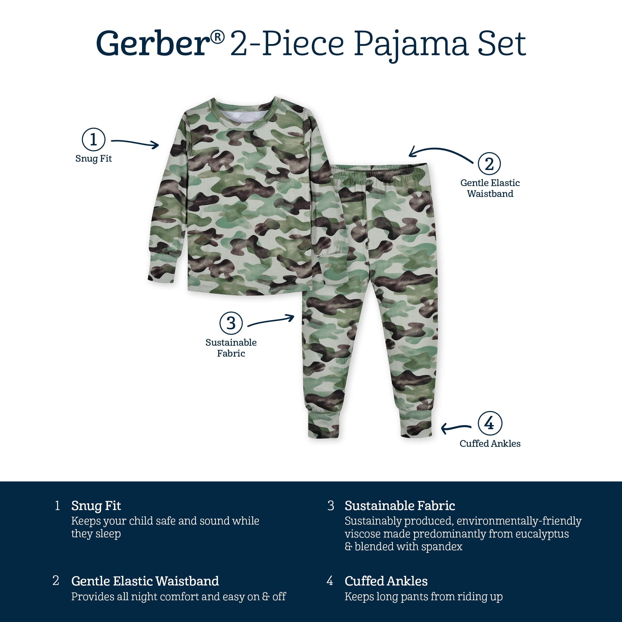 Gerber Unisex Baby Toddler Buttery Soft 2-Piece Snug Fit Pajamas with Viscose Made from Eucalyptus