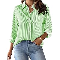 CUNLIN Wrinkle Free Women's Button Down Shirts Striped Long Sleeve Collared Blouses Tops with Pocket