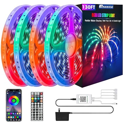 ehomful 130ft Led Lights Ehomful App Control Music RGB 5050 Color Changing Smart Led Strip Lights Kit with 44 Keys Remote, Led Lights for Bedroom,Room,Apartment,Kitchen,Party Decorations