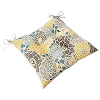 Pillow Perfect Bright Floral Indoor/Outdoor Chair Seat Cushion with Ties, Tufted, Weather, and Fade Resistant, 18.5