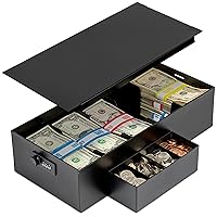 Volcora Cash Box Money Organizer - 15” x 7.5” x 4” Cashbox 5 Compartments Drawer Tray - Bills and Coin Slot with Combination Lock for POS Register, Kiosk, Retail, Personal and Business Use, Black