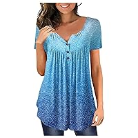 Blouses & Button-Down Shirts Casual Spring V-Neck Short Sleeve Regular Fit Printed Button Front Womens Tops Casual
