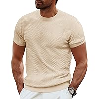 PJ PAUL JONES Men's Short Sleeve Knit T-Shirts Casual Crewneck Solid Texture Knit Shirt