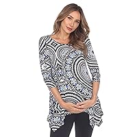 Women's Maternity Relaxed Fit Scoop Neck 3/4 Sleeves Printed Tunic Top with Side Pockets