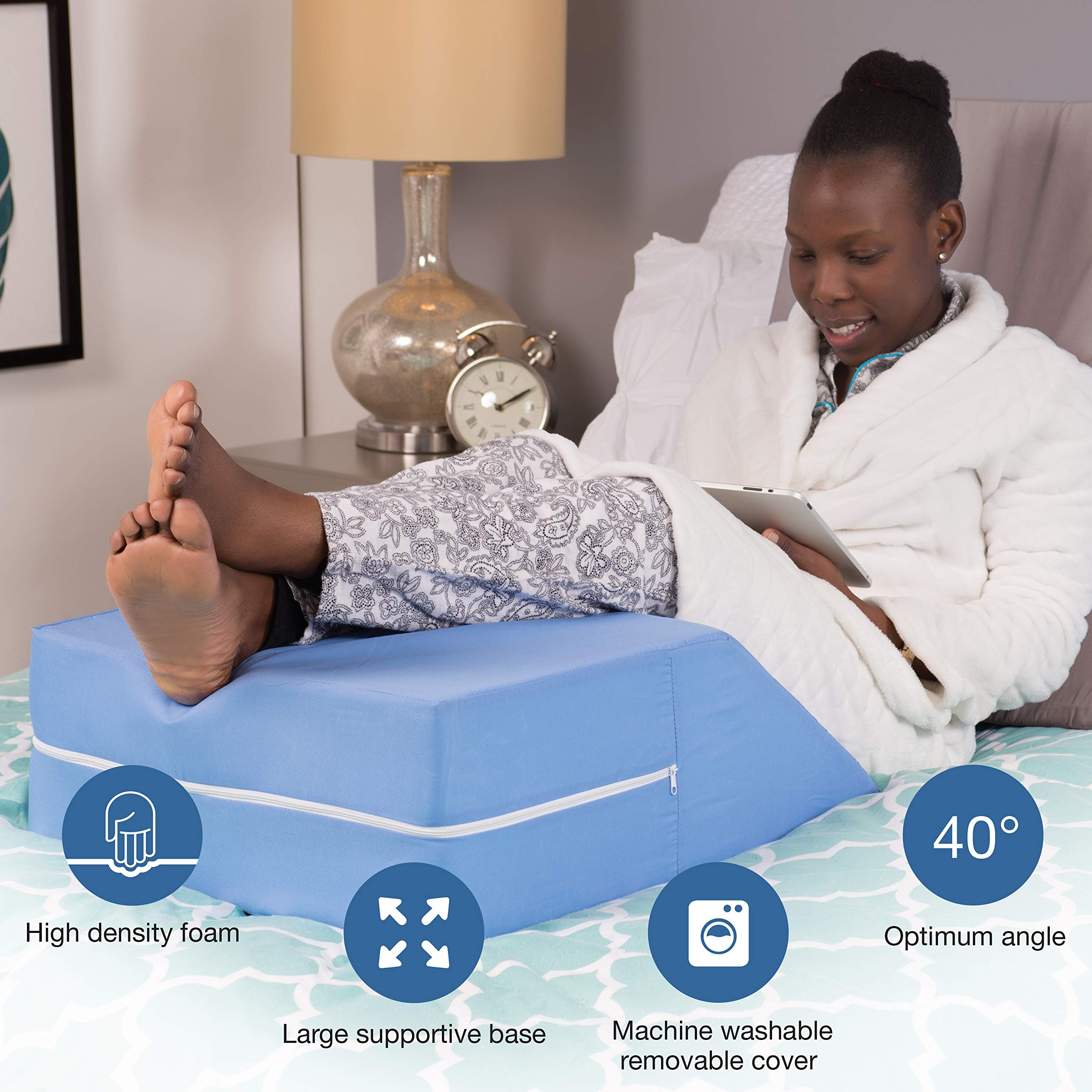 DMI Ortho Bed Wedge Elevated Leg Pillow, Supportive Foam Wedge Pillow for Elevating Legs, Improved Circulataion, Reducing Back Pain, Post Surgery and Injury, Recovery, Blue 8
