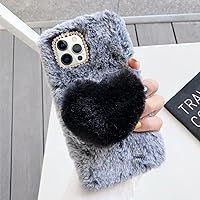 Guppy Compatible with iPhone 13 Pro Max Fuzzy Fluffy Case for Women Girls 3D Cute Furry Plush Heart Bling Diamond Bow Warm Smooth Fur Hair Design Soft Rubber Bumper Protective Cover 6.7 inch