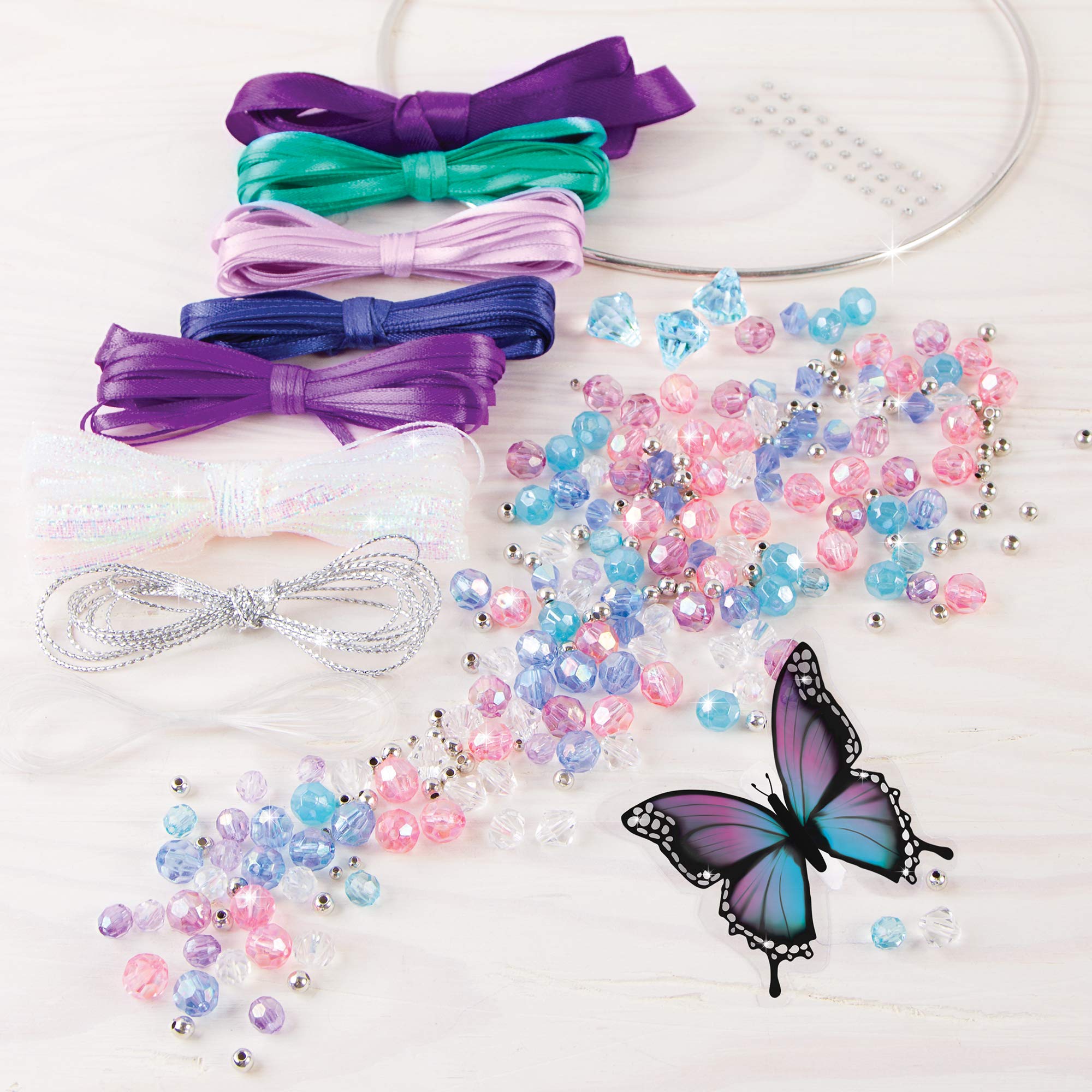 Make It Real: DIY Dreamcatcher - Purple Pink Blue Butterfly, 175 Piece All-in-One DIY Kit, Tweens & Girls, Bedroom Décor, Arts & Crafts, Make A Beautiful Hanging Bead Dreamcatcher, Kids Ages 8+