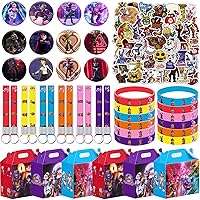 98 Pcs Cartoon Themed Birthday Party Supplies, Cartoon Party Favors Including Brooches, Wristbands, Keychains, Candy Boxes, stickers for Boys and Girls Birthday Gifts Classroom Rewards Carnival Prizes