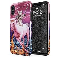 Compatible with iPhone X iPhone Xs Case Unicorn Cat Warrior Kitten Trippy Galaxy Space Kitty Caticorn Funny Cats Heavy Duty Shockproof Dual Layer Hard Shell + Silicone Protective Cover