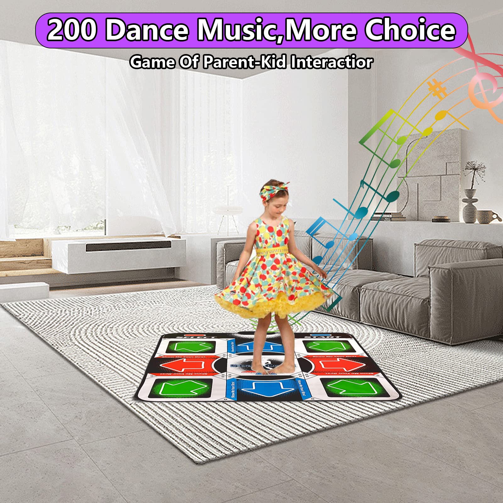 Dance Mat Single Dancing Mats for Kids Adults Musical Electronic Dance Mat Dance Gaming Blanket Dance Step Pad Non-Slip TV RCA Port 200 Songs 68 Games Gift for Girls Boys