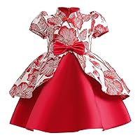 Child Girls Short Sleeve Cheongsam Pageant Dress New Year Party Kids Embroidered Costume Gown Toddler Holiday