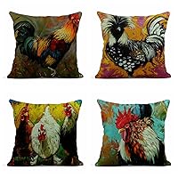 Set of 4 Linen Throw Pillow Covers 18x18 Inch Colorful Pepper Cock Farm Animals Home Decor Pillowcase Square Cushion Covers for Sofa Bed Couch