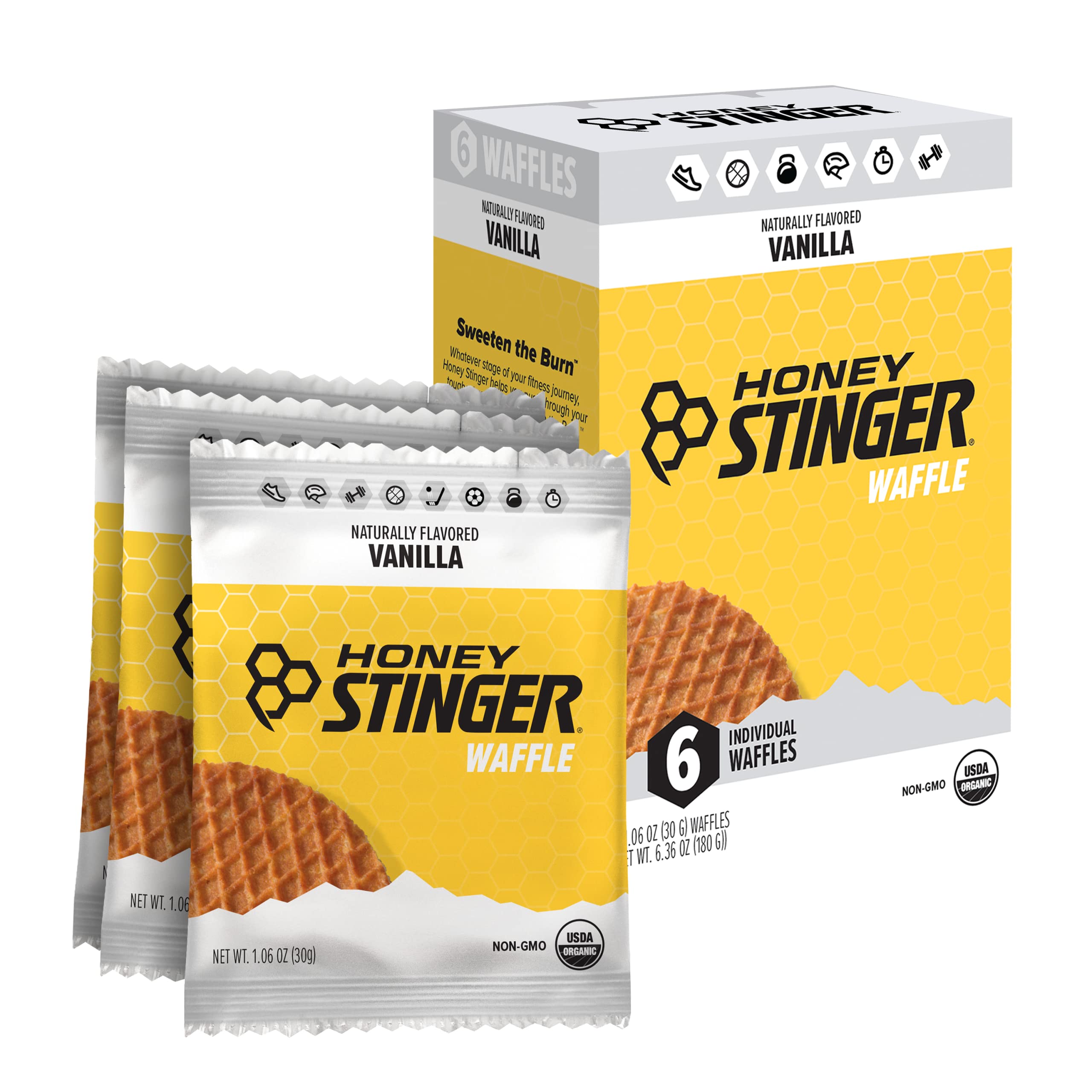 Honey Stinger Organic Vanilla Waffle | Energy Stroopwafel for Exercise, Endurance and Performance | Sports Nutrition for Home & Gym, Pre and Post Workout | Box of 6 Waffles, 6.36 Ounce