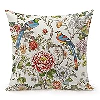 Farmhouse Pillow Covers 20x20in Chinoiserie Red Peony Floral Turquoise Tree Bird Linen Throw Pillow Covers Decorative Home Decor Square Cushion Cases Accent Pillows for Couch Sofa Living Room