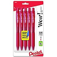 Pentel WOW! Retractable Ballpoint Pens, Medium Line, Red Ink, 5 Pack (BK440BP5B)