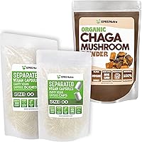 XPRS Nutra Separated Size 00 Capsules (1000 Count) with Chaga Powder (8 Ounce) Bundle