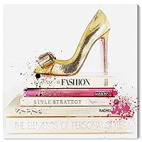 Gold Shoe and Fashion Books by Oliver Gal | Contemporary Premium Canvas Art Print. The Fashion Wall Art Decor Collection. 12x12 inch, Pink