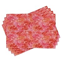 Lunarable Pink Place Mats Set of 4, Flower Arrangement Theme Bouquet of Nice Roses Illustration Romantic Weeding Pattern, Washable Fabric Placemats for Dining Room Kitchen Table Decor, Red and Pink