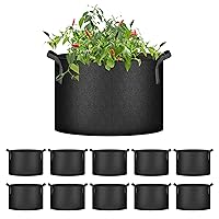 iPower 10-Pack 10 Gallon Plant Bags Heavy Duty Thickened Nonwoven Fabric Potato Growing Pot, Aeration Durable Container with Reinforced Strap Handles, Black