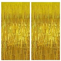 Sparkle Gold Aluminum Foil Tassel Curtain, 3.28 ft x 6.56 ft Birthday Wedding Party Photo Booth Background Decoration (Shiny Gold, 2 Pack)