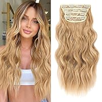 Honey Blonde Clip In Hair Extensions 4PCS Wavy Curly Hair Extensions Synthetic Fiber Double Weft Soft Hairpieces For Women（20 inch, Honey Blonde）