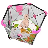 HTTMT- Pentagon Safety Playpen Portable Foldable Mesh Playard Infants Baby Toodler Animals Fence w/Travel Bag Nursery Furniture For Indoor Outdoor - Dark Pink