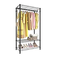 Xiofio 3 Tiers Heavy Duty Clothes Rack for Hanging Clothes Rack,Freestanding Closet with 2 Side Hooks and Hanging Rod, 29.1