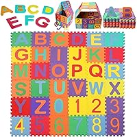 Febyyer 36 Tiles Children’s Foam Puzzle Mat, Play Mat, Play Rug with Letters of The Alphabet and Numbers