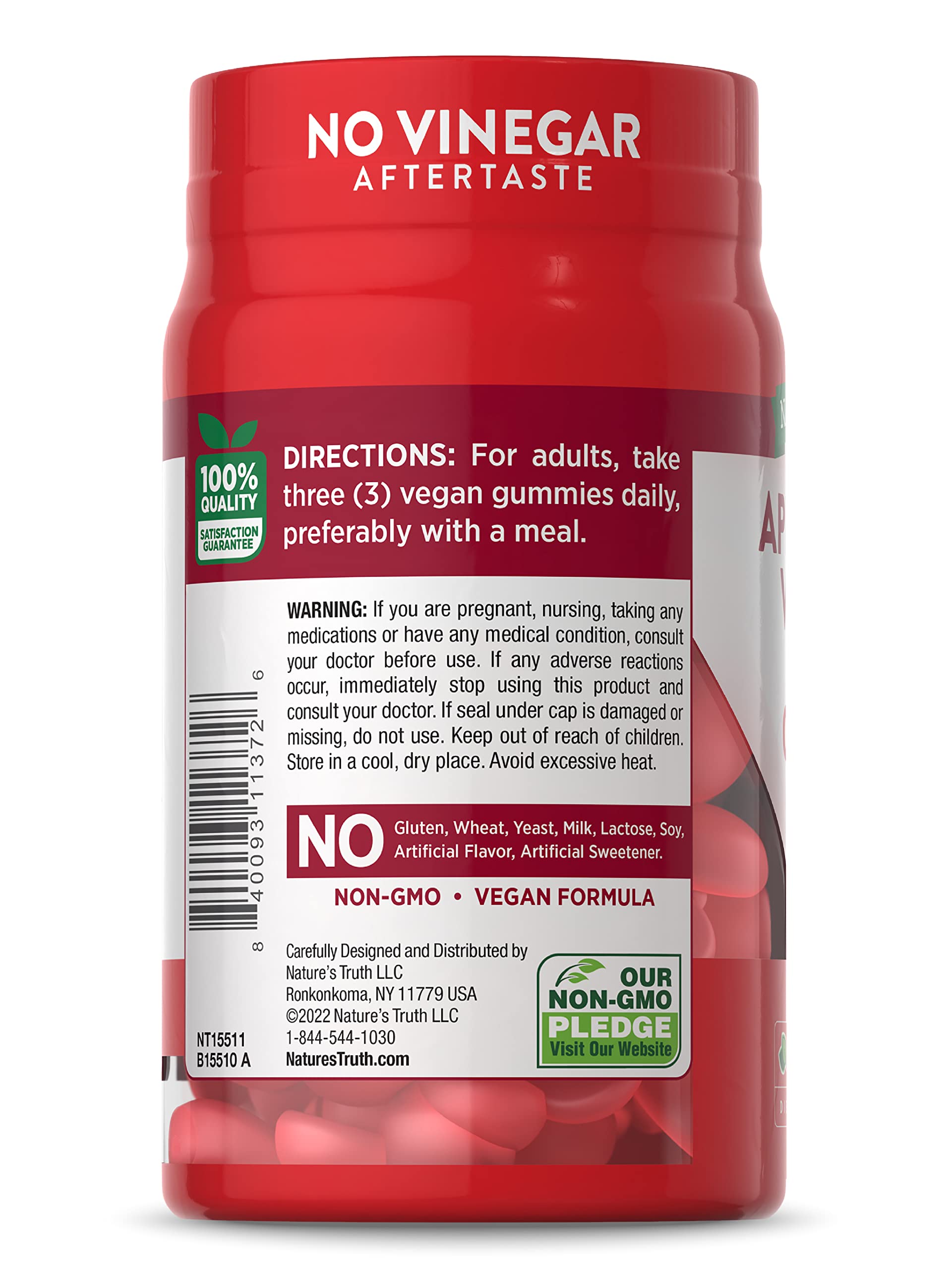 Nature's Truth Apple Cider Vinegar Gummies | 600 mg | 75 Gummies | Natural Apple Flavor | Vegan, Non-GMO, Gluten Free Supplement