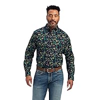 ARIAT Men's Beckett All-Over Desert Print Button-Down Western Shirt Navy Small