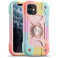 MARKILL Compatible with iPhone 11 Case 6.1 Inch for Girls with 360°Rotate Ring Stand, Military Grade Drop Protection Full Body Cute Case for iPhone 11 (Rainbow Pink)