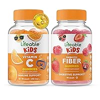 Lifeable Vitamin C Kids + Prebiotic Fiber Kids, Gummies Bundle - Great Tasting, Vitamin Supplement, Gluten Free, GMO Free, Chewable Gummy