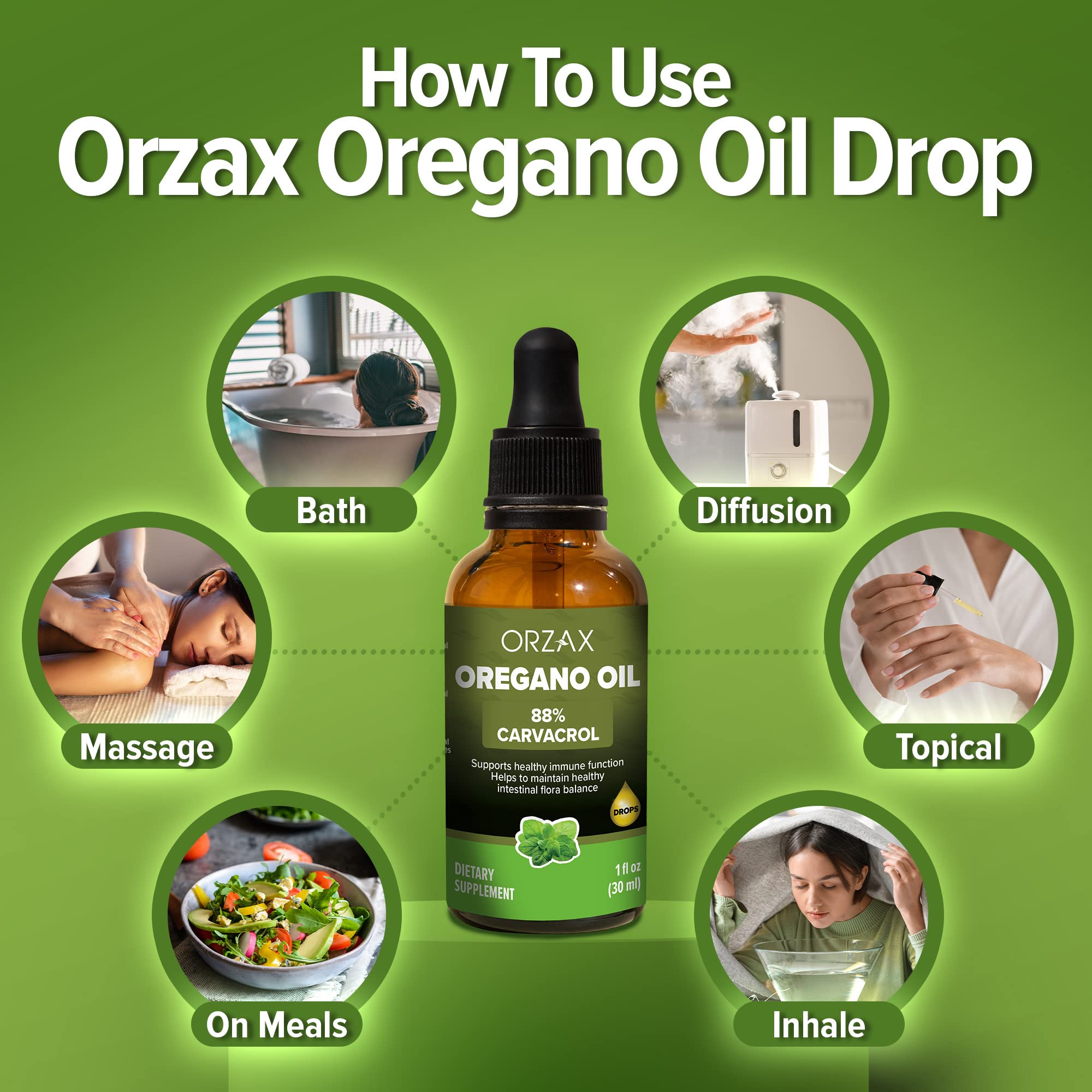 ORZAX Oregano Oil Drops, 1 Fl Oz (30 ml), Wild Oregano Oil with 88% Carvacrol, Helps Immune Support, 200 Day Supply
